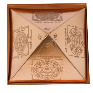 Sidkudil Copper Vastu Pyramid Yantra - 4 Inch with Base Plate & 5 Powerful Yantras Carved/vastu Yantra for Home/Dhanakarshana Kubera Copper Yantra/Asthalakshmi Yantra