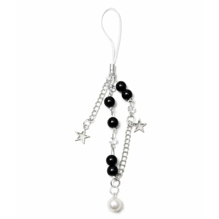 Stylish Black Beaded Phone Charm – Aesthetic Accessory for Your Mobile